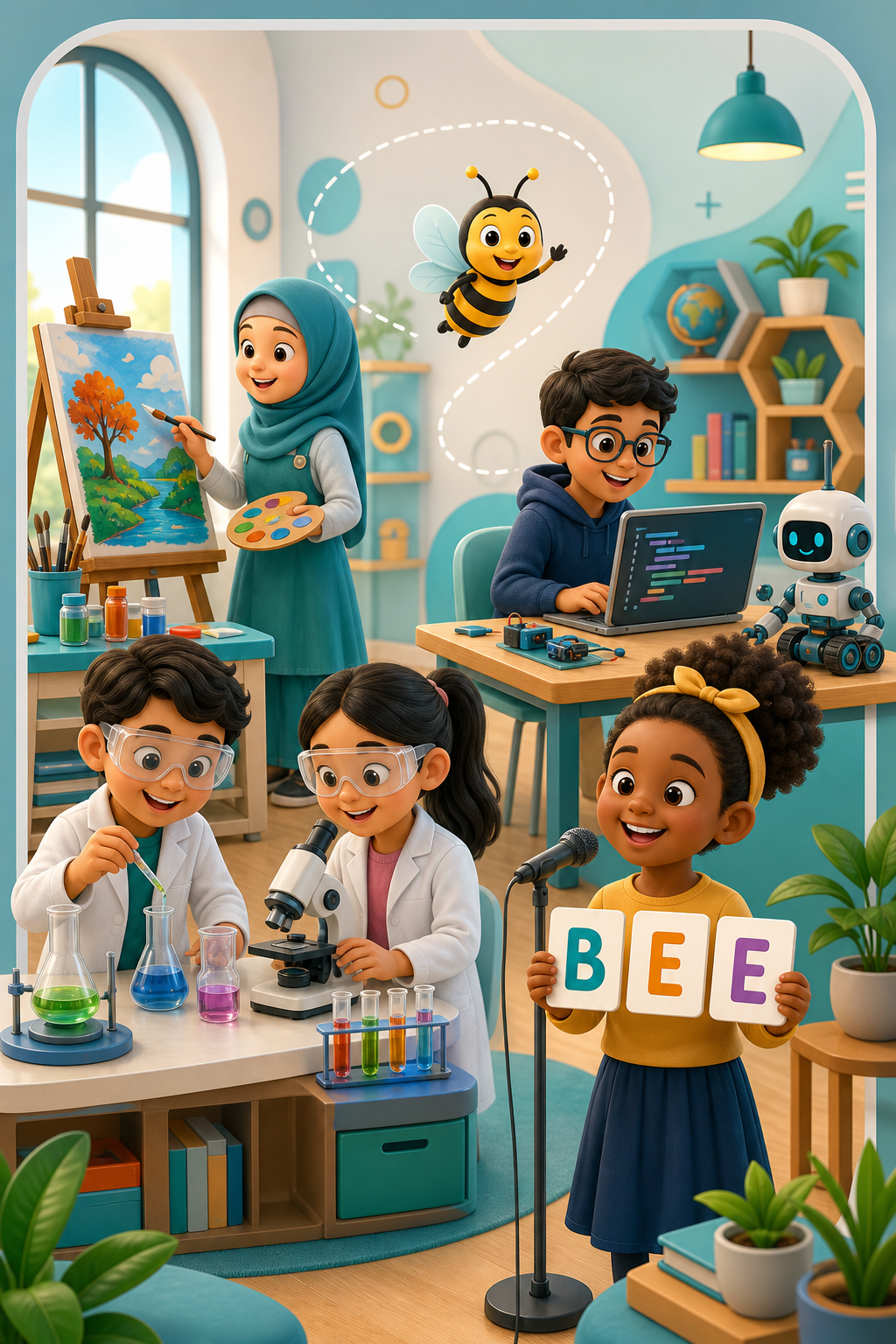 طلاب يشاركون في الرسم والبرمجة والعلوم ومسابقة التهجئة